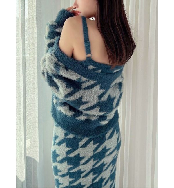 RESEXXY「ハウンドトゥースシャギーニットカーディガン【セットアップ着用可能】」|カーディガン|グリーン