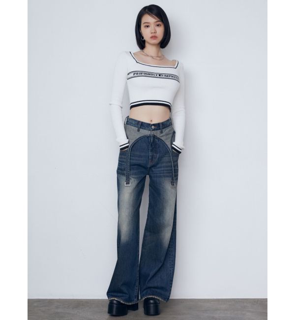 EMODA「サスペンダーワイドジーンズ」|デニム|