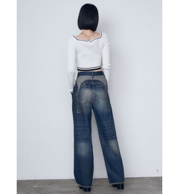 EMODA「サスペンダーワイドジーンズ」|デニム|