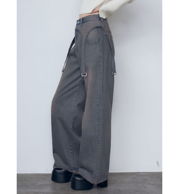 EMODA「サスペンダーワイドジーンズ」|デニム|