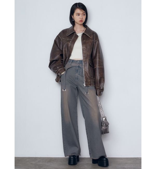 EMODA「サスペンダーワイドジーンズ」|デニム|