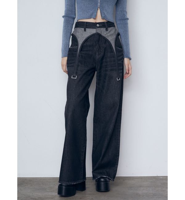 EMODA「サスペンダーワイドジーンズ」|デニム|