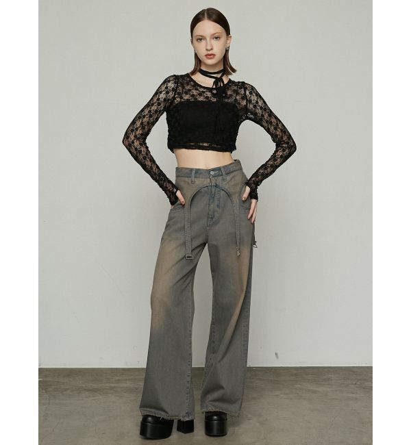 EMODA「サスペンダーワイドジーンズ」|デニム|