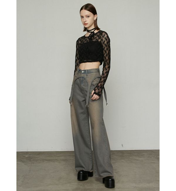 EMODA「サスペンダーワイドジーンズ」|デニム|