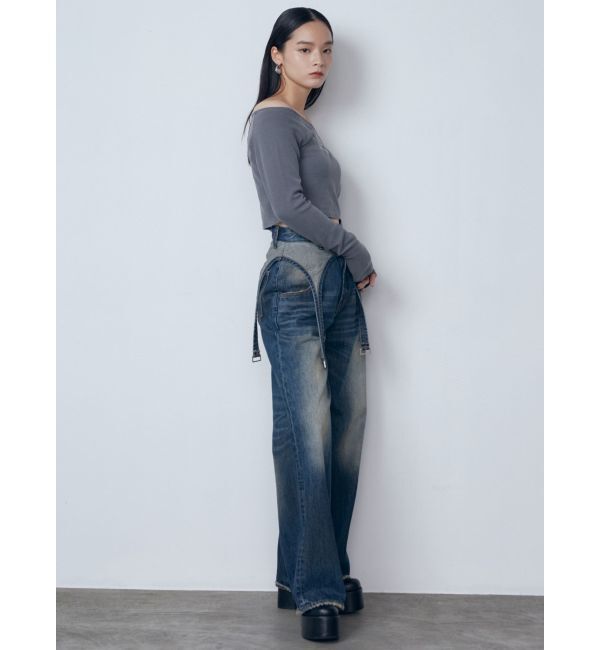 EMODA「サスペンダーワイドジーンズ」|デニム|