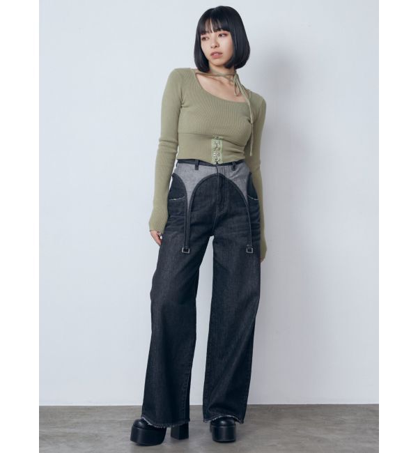 EMODA「サスペンダーワイドジーンズ」|デニム|