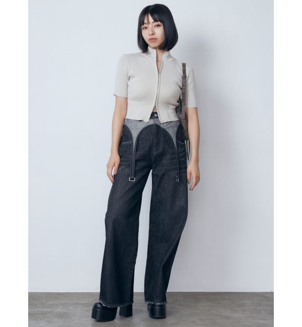 EMODA「サスペンダーワイドジーンズ」|デニム|