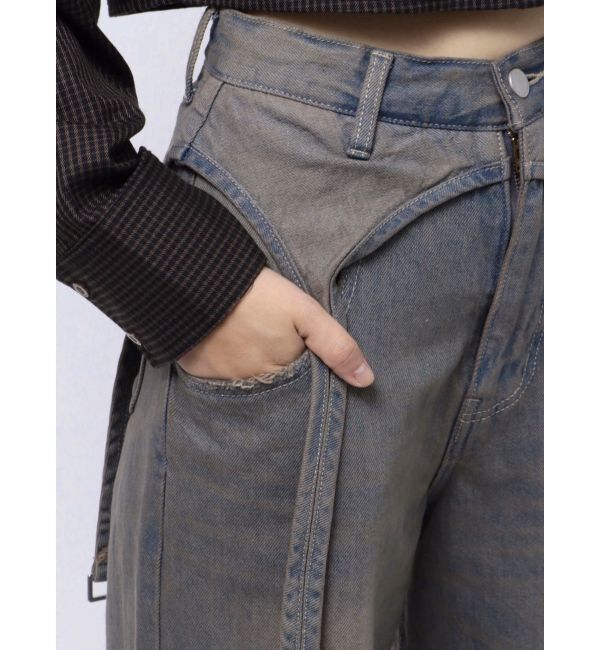 EMODA「サスペンダーワイドジーンズ」|デニム|