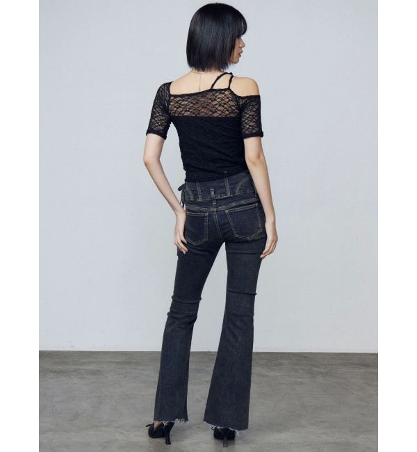 EMODA「サイドオープンハイウエストフレアパギンス」|デニム|