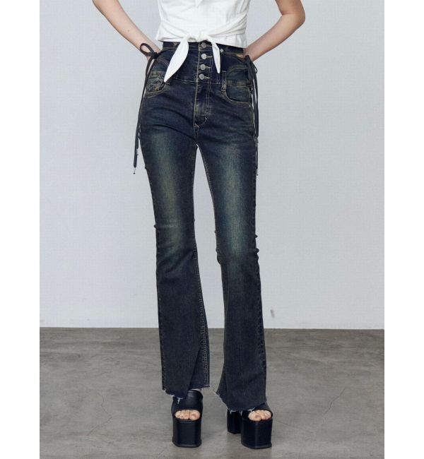 EMODA「サイドオープンハイウエストフレアパギンス」|デニム|インディゴ