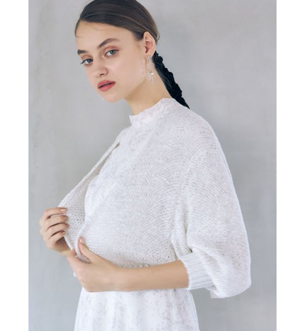 MERCURYDUO「透かし編みラメ混ボレロカーディガン」|カーディガン|オフホワイト