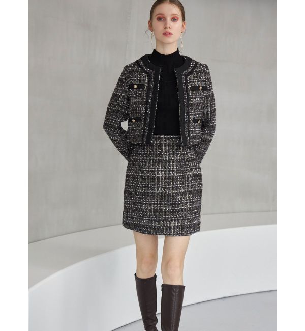 MERCURYDUO「ツイードノーカラージャケット」|ノーカラージャケット|