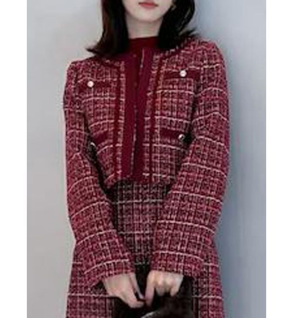 MERCURYDUO「ツイードノーカラージャケット」|ノーカラージャケット|レッド