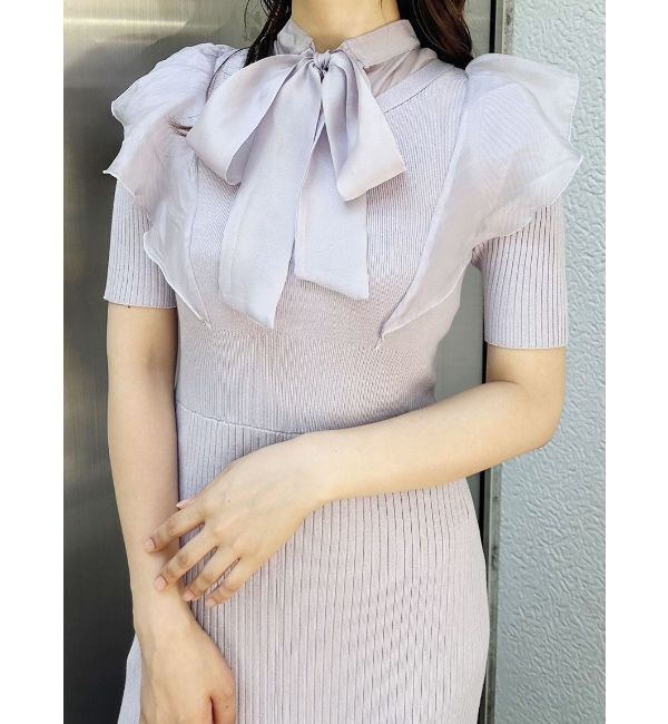 MERCURYDUO「2WAYオーガンジードッキングラッフルニットワンピース」|ワンピース|