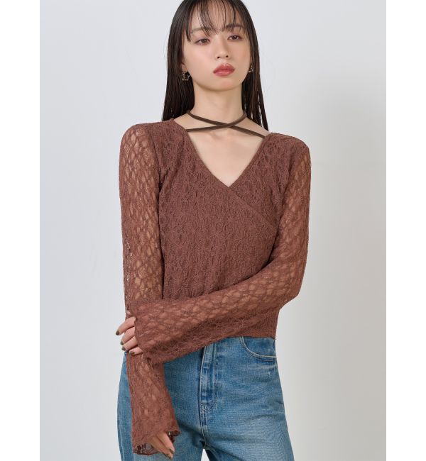 MURUA「カシュクールレーストップス」|Tシャツ・カットソー|ブラウン