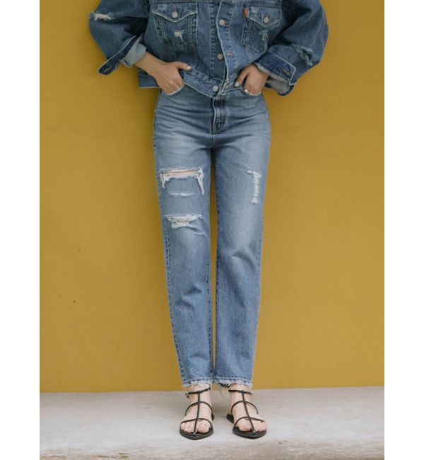 Ungrid「ハイウエストルーズクラッシュストレートデニム」|デニム|