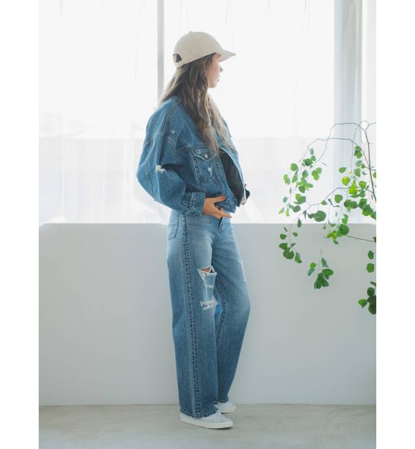 Ungrid「ハイウエストルーズクラッシュストレートデニム」|デニム|