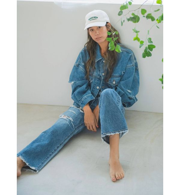 Ungrid「ハイウエストルーズクラッシュストレートデニム」|デニム|