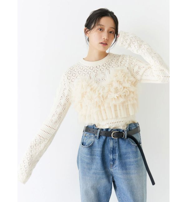 Ungrid「バックオープン透かし編みニット」|ニット・セーター|アイボリー