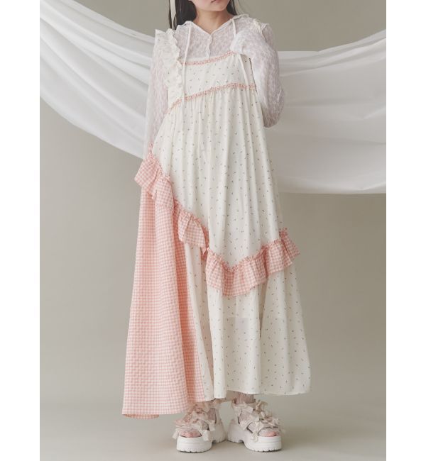 merry jenny「flower checkアシメワンピース」|ワンピース|ピンク