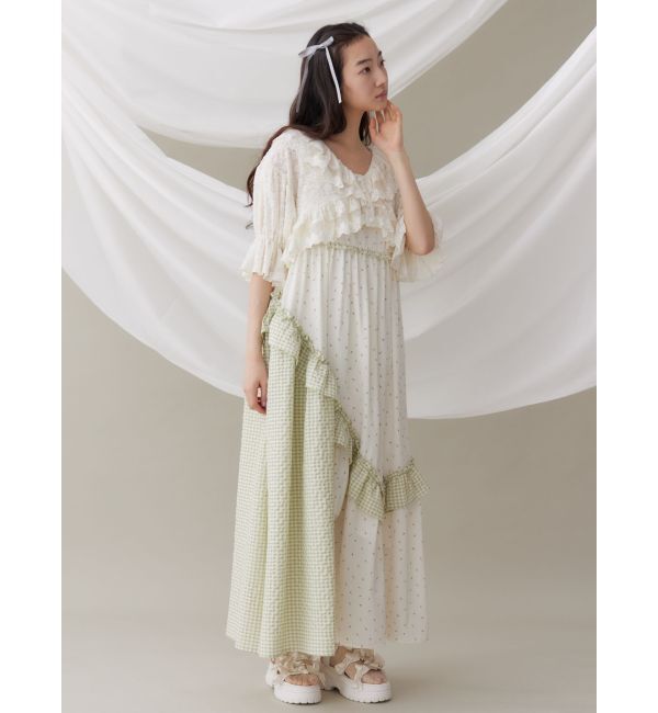 merry jenny「flower checkアシメワンピース」|ワンピース|