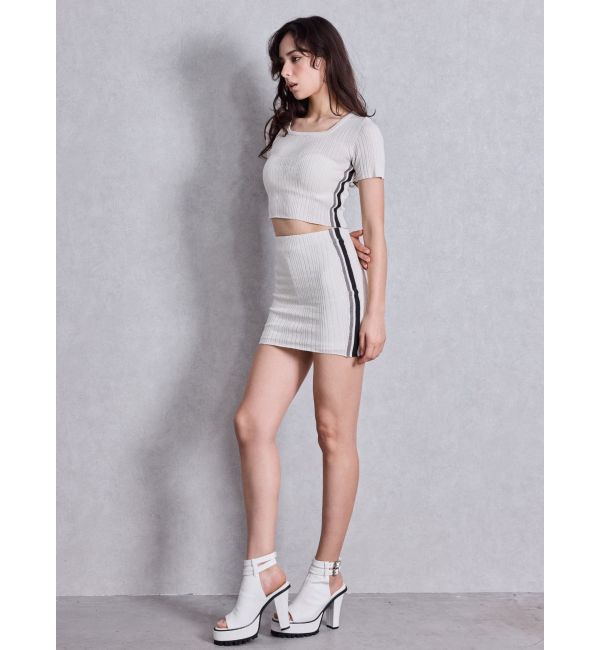 GYDA「サイドラインスカートライクニットショートパンツ」|スカート|