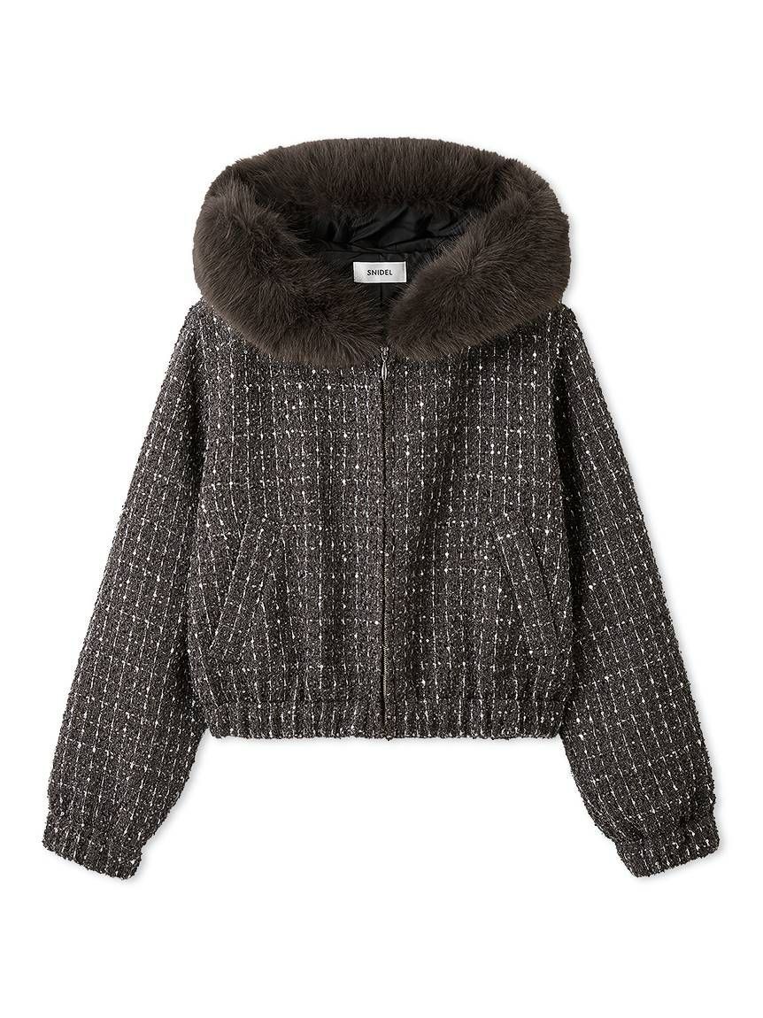 SNIDEL「ファー付きツイードブルゾン」|ブルゾン・スタジャン|