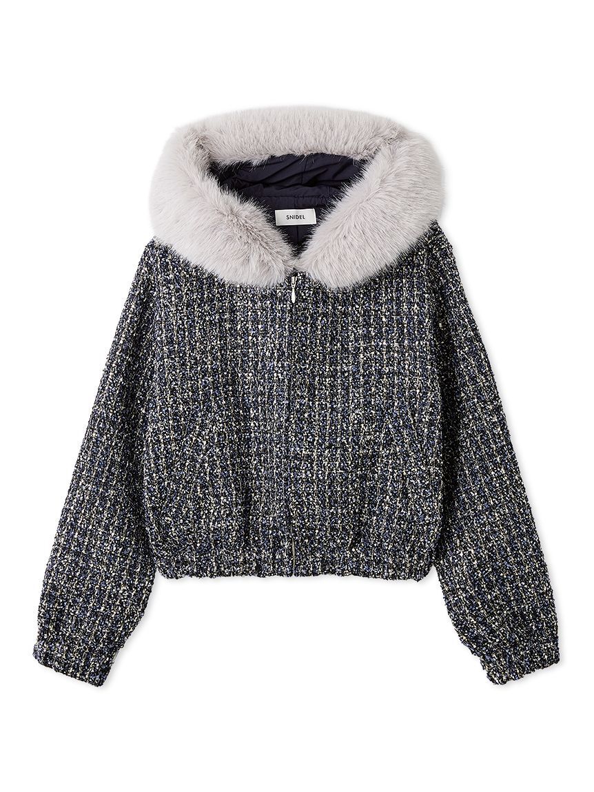 SNIDEL「ファー付きツイードブルゾン」|ブルゾン・スタジャン|NVY