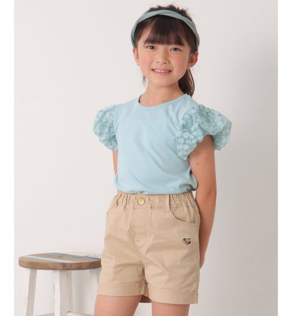 ikka kids「フラワー柄チュールパフスリーブTシャツ（120~160cm）」|Tシャツ・カットソー|ミントグリン