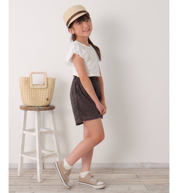 ikka kids「フラワー柄チュールパフスリーブTシャツ（120~160cm）」|Tシャツ・カットソー|