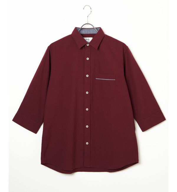 ikka「7分袖楊柳パイピングシャツ」|シャツ・ブラウス|ワイン
