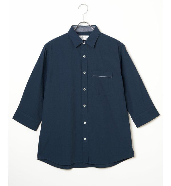 ikka「7分袖楊柳パイピングシャツ」|シャツ・ブラウス|グリーン