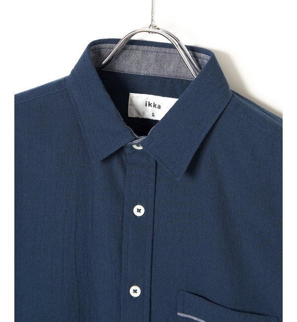 ikka「7分袖楊柳パイピングシャツ」|シャツ・ブラウス|