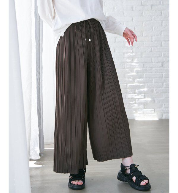 ikka「さらっとプリーツワイドパンツ」|その他|ダークブラウン