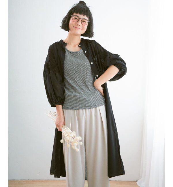 Lbc with Life「リネンブレンドシャーリングワンピース」|ワンピース|ブラック