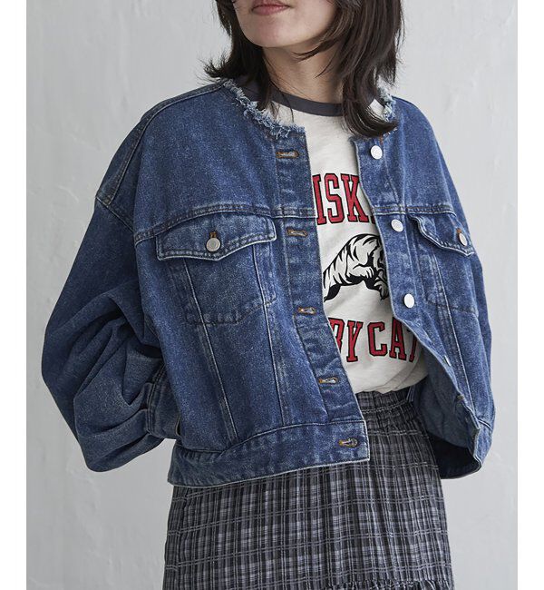 VENCE share style「デニムノーカラーGジャン」|ブルゾン・スタジャン|