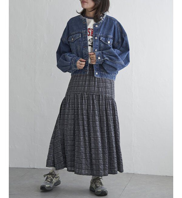 VENCE share style「デニムノーカラーGジャン」|ブルゾン・スタジャン|