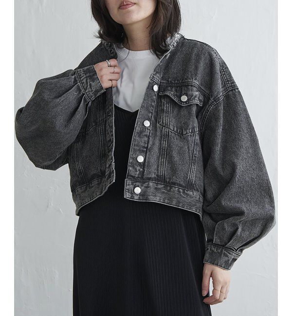VENCE share style「デニムノーカラーGジャン」|ブルゾン・スタジャン|