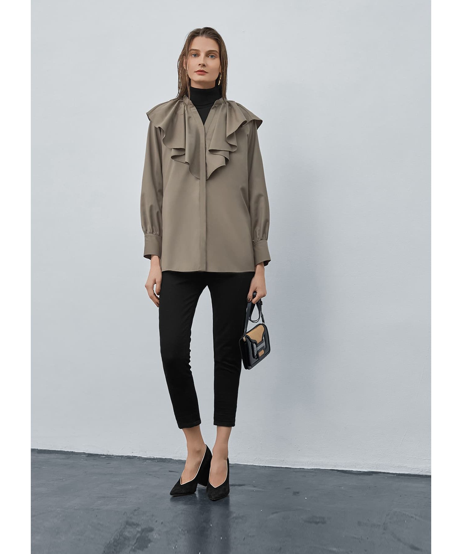 STYLE DELI「【LUXE】 シワFREEケープ風フリルブラウス」|シャツ・ブラウス|