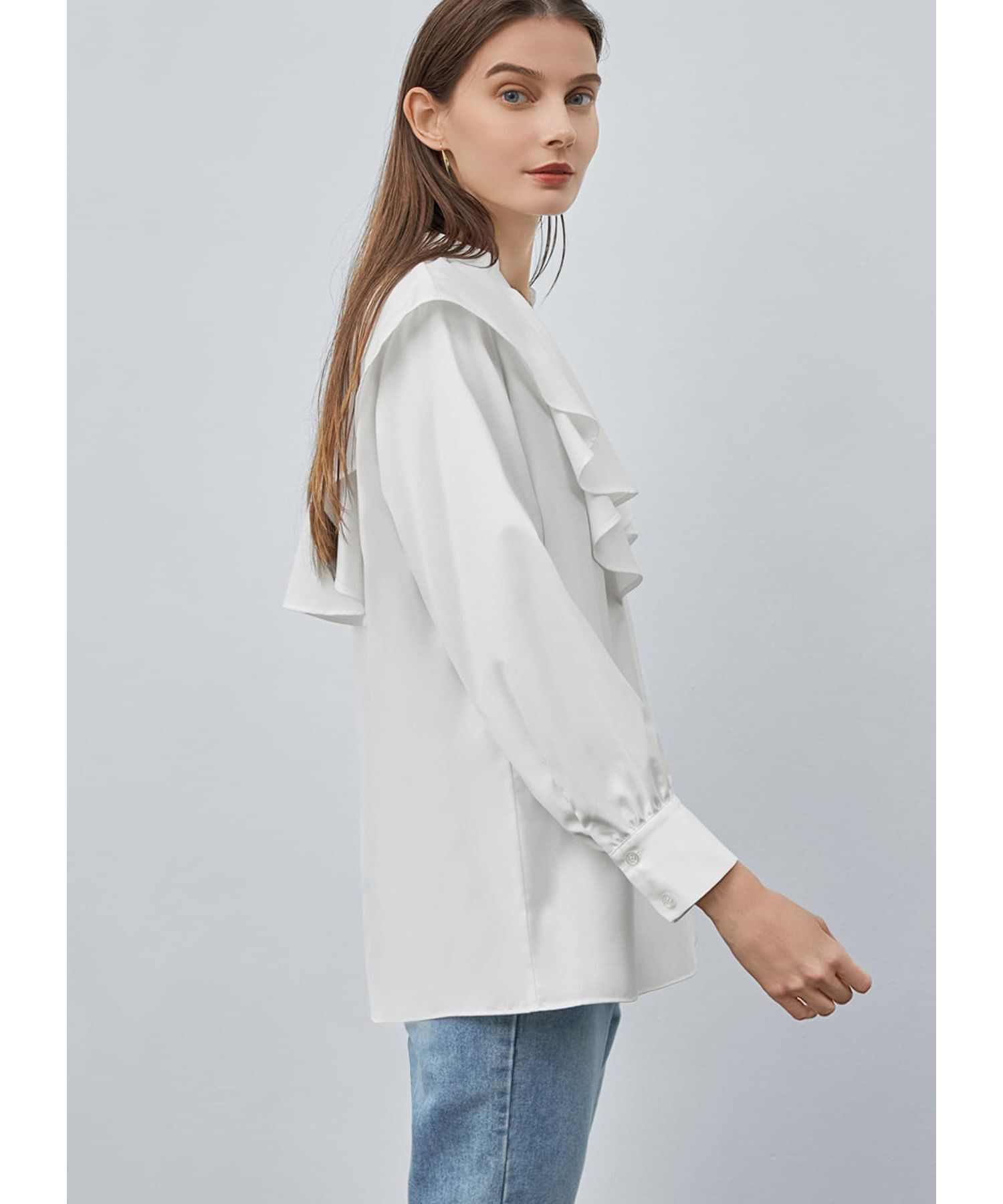 STYLE DELI「【LUXE】 シワFREEケープ風フリルブラウス」|シャツ・ブラウス|