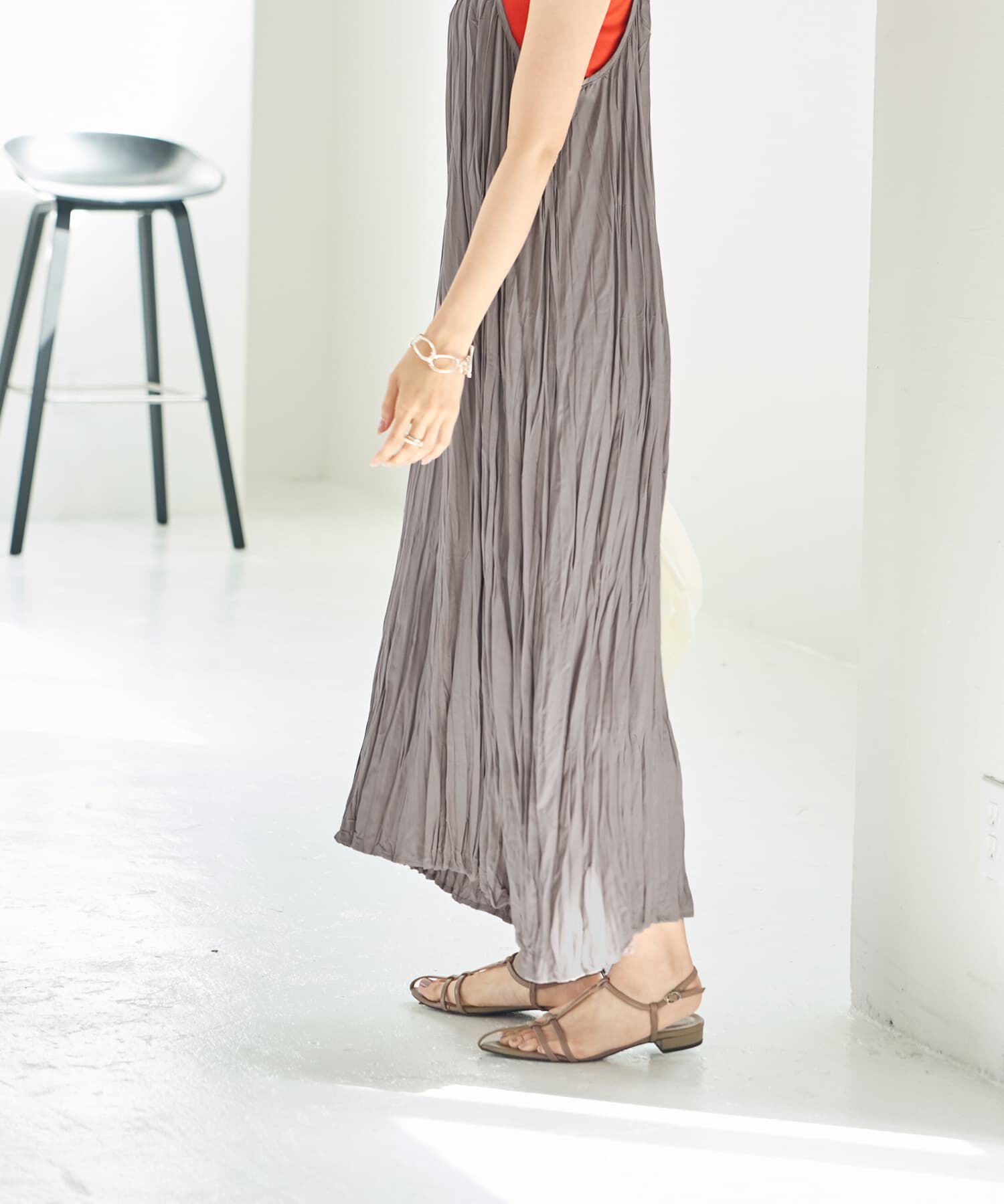 STYLE DELI「ランダムプリーツロングキャミワンピース」|ワンピース|