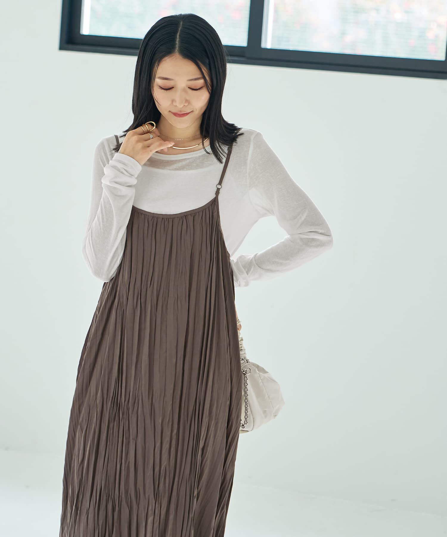 STYLE DELI「ランダムプリーツロングキャミワンピース」|ワンピース|