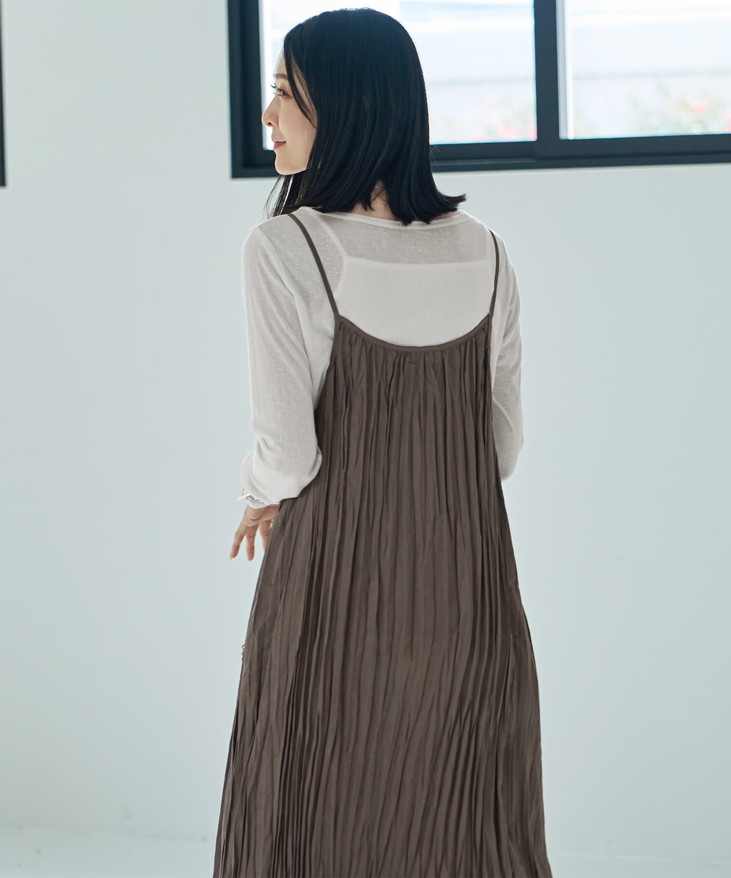 STYLE DELI「ランダムプリーツロングキャミワンピース」|ワンピース|