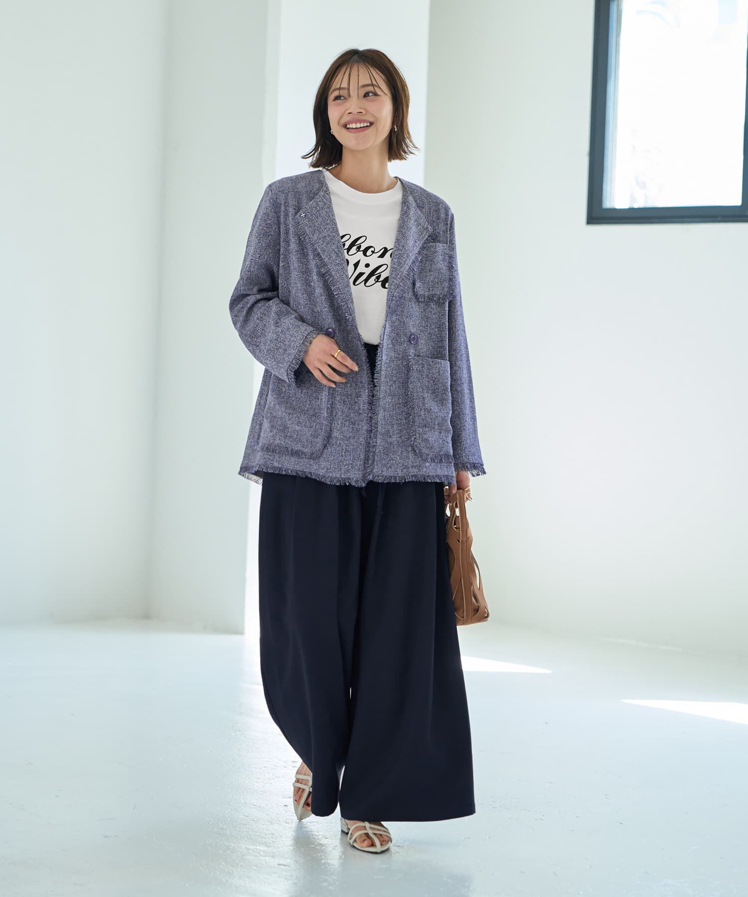 STYLE DELI「サマーツイードポケットジャケット」|ノーカラージャケット|