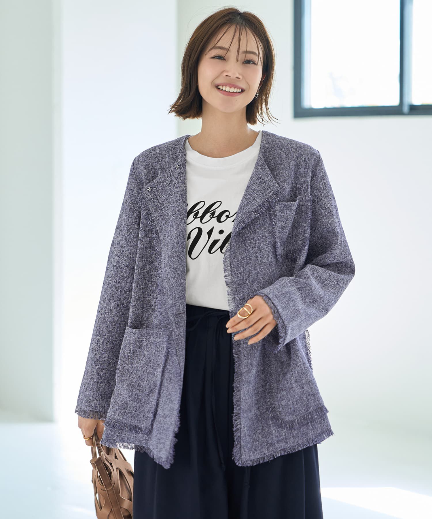 STYLE DELI「サマーツイードポケットジャケット」|ノーカラージャケット|