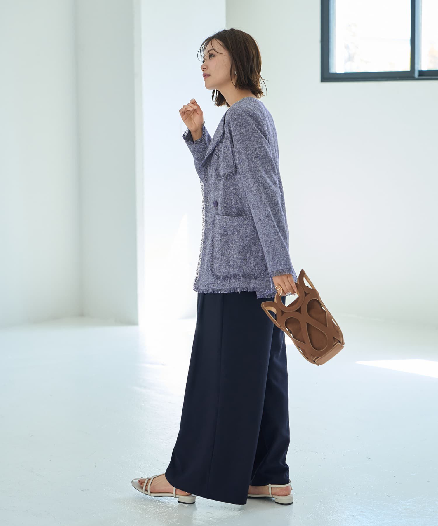 STYLE DELI「サマーツイードポケットジャケット」|ノーカラージャケット|