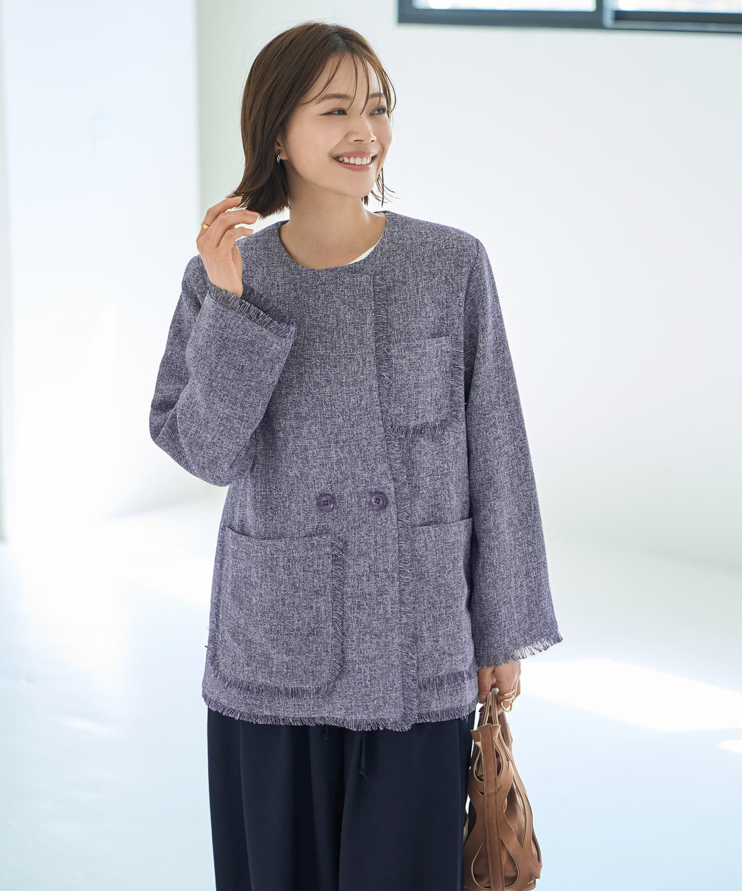 STYLE DELI「サマーツイードポケットジャケット」|ノーカラージャケット|