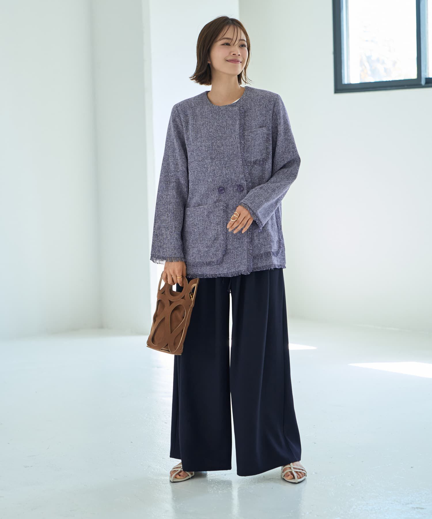 STYLE DELI「サマーツイードポケットジャケット」|ノーカラージャケット|