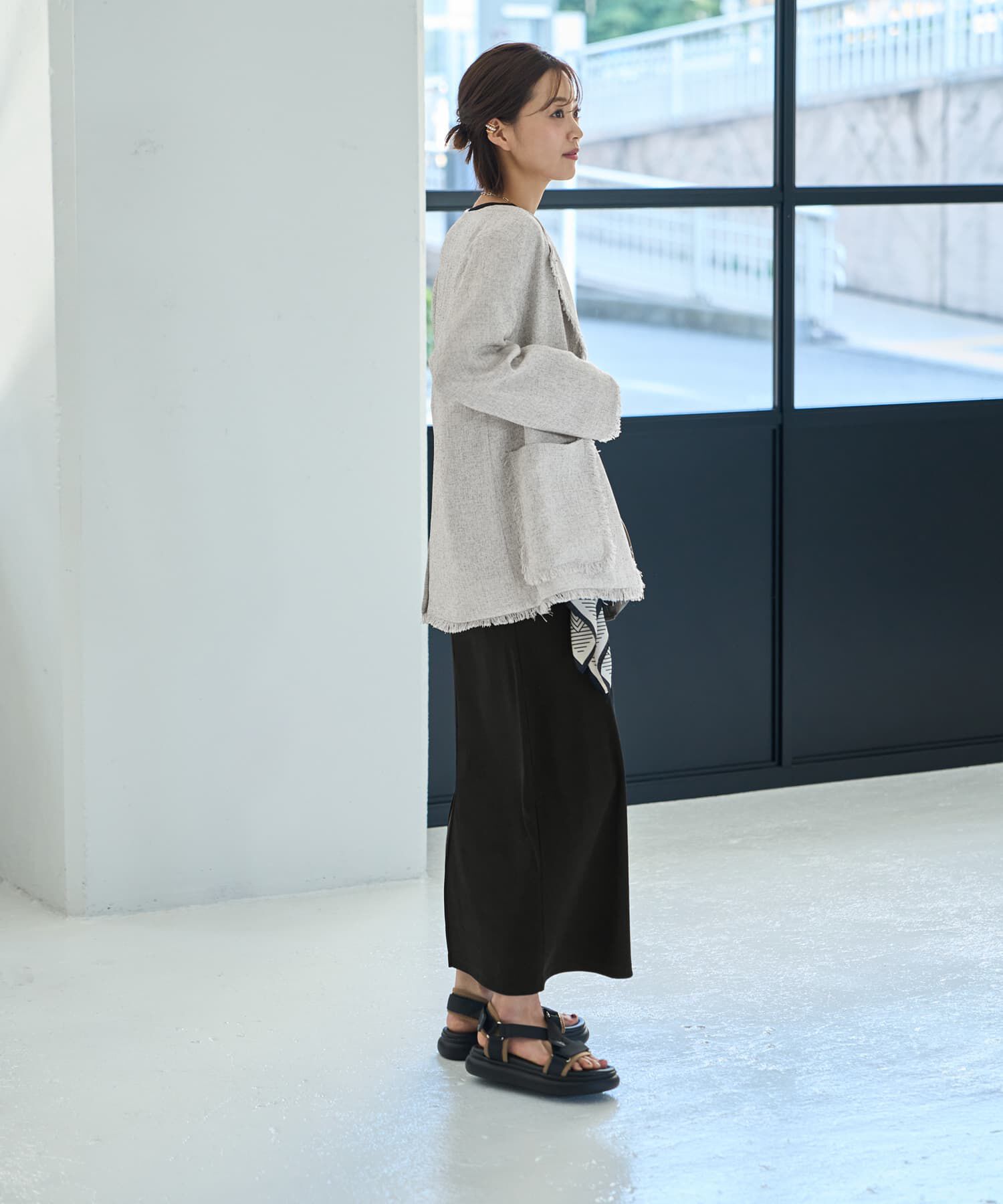 STYLE DELI「サマーツイードポケットジャケット」|ノーカラージャケット|