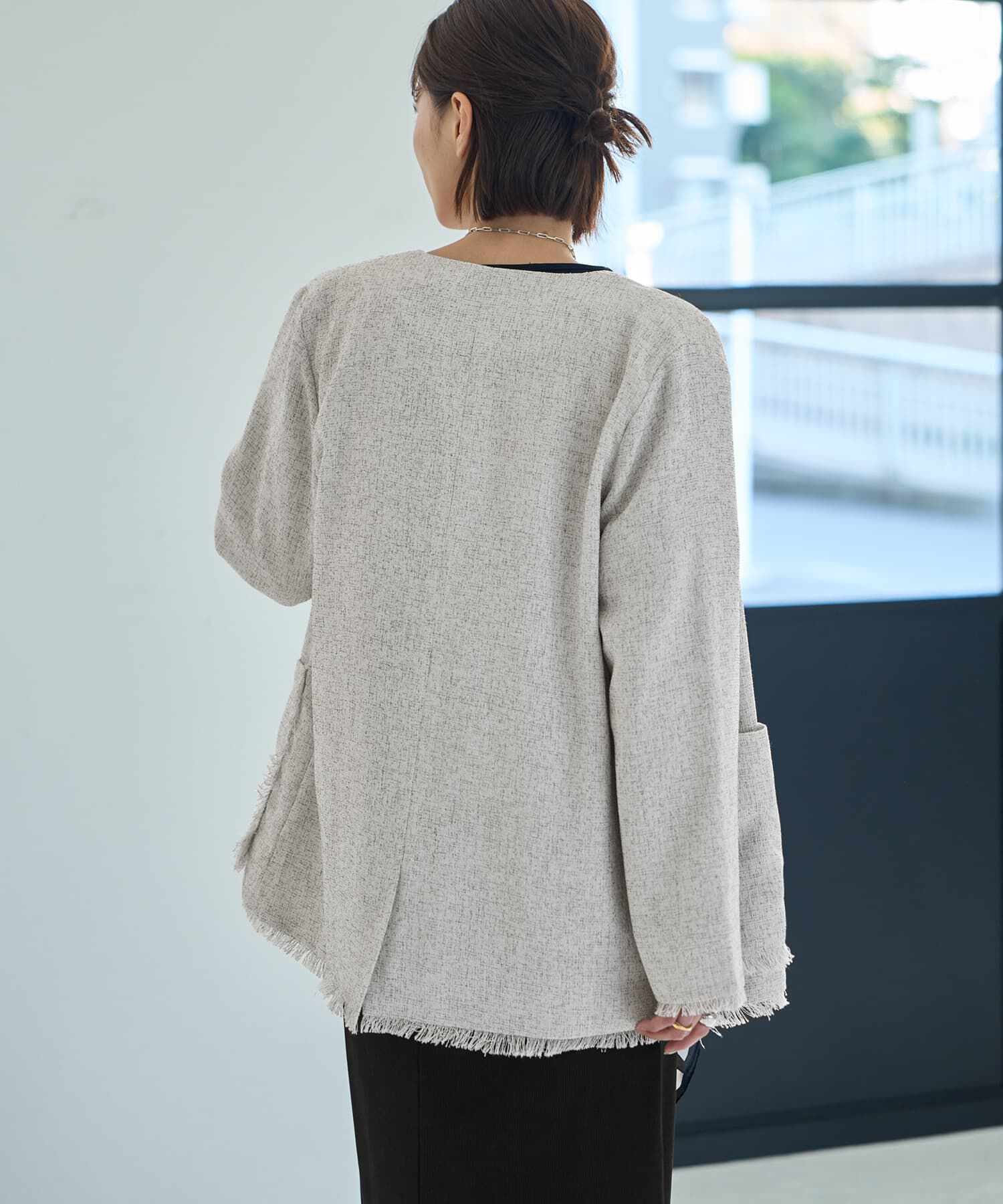 STYLE DELI「サマーツイードポケットジャケット」|ノーカラージャケット|